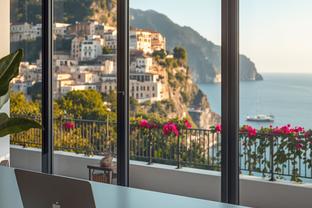 Amalfi Coast digital nomad workspace with stunning Mediterranean views