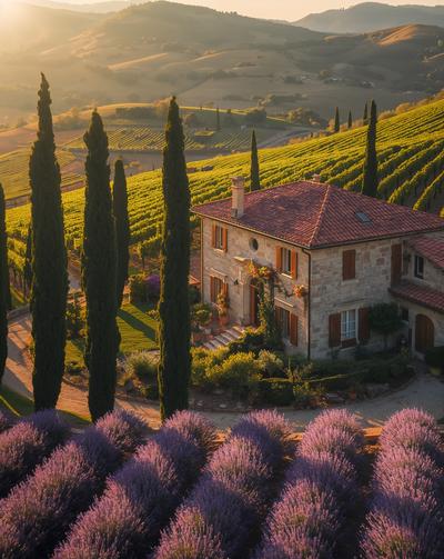 Beautiful Tuscan countryside villa surrounded by rolling hills